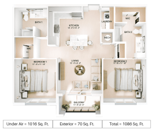 2 bed 2 bath floor plan E at Imperial Crossing Luxury Apartment Homes, Bonita Springs, FL