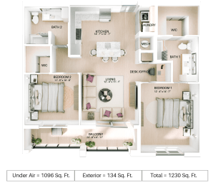 2 bed 2 bath floor plan F at Imperial Crossing Luxury Apartment Homes, Bonita Springs, Florida