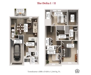The Delta II Floor Plan at Flats at Sugar Run Apartments, Delaware, Ohio