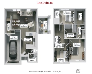 The Delta III Floor Plan at Flats at Sugar Run Apartments, Delaware