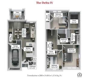 The Delta IV Floor Plan at Flats at Sugar Run Apartments, Ohio