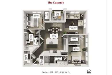 The Cascade Floor Plan at Flats at Sugar Run Apartments, Delaware, OH