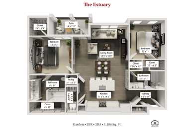 The Estuary Floor Plan at Flats at Sugar Run Apartments, Delaware, OH, 43015