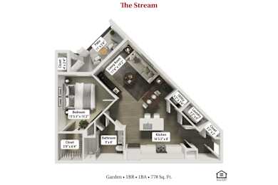 The Stream Floor Plan at Flats at Sugar Run Apartments, Delaware, Ohio