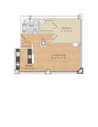 1 Bedroom, 1 Bath Floor Plan at 66 Main, Yonkers, NY