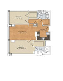 2 Bedroom, 2 Bath Floor Plan at 66 Main, Yonkers New York