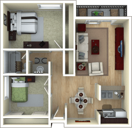 2 Bedroom, 1 Bathroom Floor Plan at The Retreat at Walnut Creek, Walnut Creek, CA, 94596