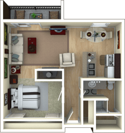 Studio Apartment Floor Plan at The Retreat at Walnut Creek, Walnut Creek, 94596