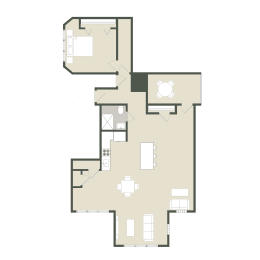  Floor Plan 1 Bedroom - 1 Bathroom