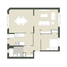  Floor Plan 1 Bedroom - 1 Bathroom