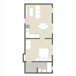  Floor Plan 1 Bedroom - 1 Bathroom