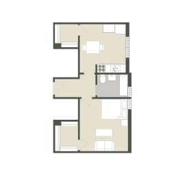 Floor Plan 1 Bedroom - 1 Bathroom
