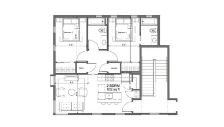  Floor Plan Two Bedroom Two Bath