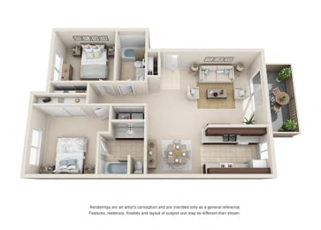 2 bed 2 bath floorplan A at  Oceanwood Apartments, California, 93436