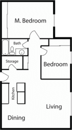  Floor Plan 2 Bed 1 Bath B