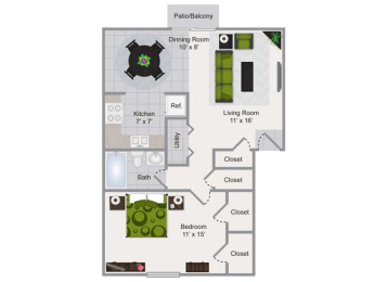  Floor Plan 1 Bedroom Apartment
