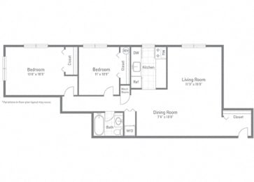 The Carlyle Floor Plan at Rose Hill Apartments, Alexandria, VA, 22310