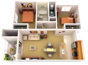 2A 2 Bedroom 1 Bathroom Floor Plan