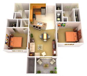 2B 2 Bedroom 2 Bathroom Floor Plan