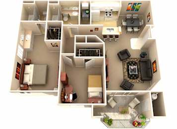 Chestnut Two Bedroom Two Bathroom Floor Plan for Rent in Fairfield, CA