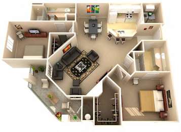 Evergreen Two Bedroom Two Bathroom Floor Plan for Rent in Fairfield, CA