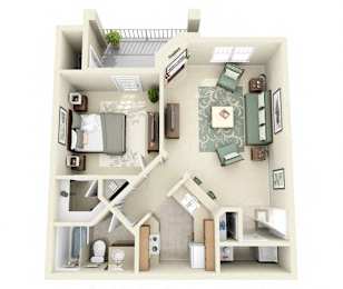Calder One Bedroom Floor Plan 3D Image