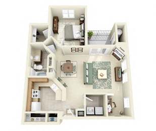 Drysdale One Bedroom Floor Plan 3D Image