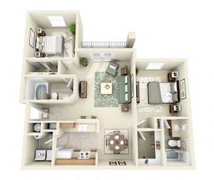 Steeplechase Two Bedroom Floor Plan 3D Image