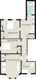  Floor Plan 2 bedroom, 1 bath with den