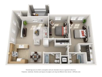 2 Bedroom 3D Floorplan
