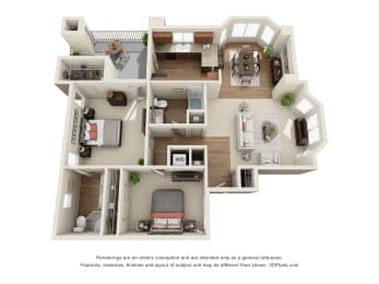 2 Bedroom 3D Floorplan
