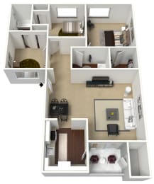 3 bedroom 2 bathroom 3D floor plan