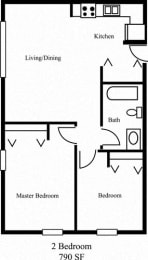  Floor Plan 2 Bed 790SF