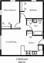  Floor Plan 2 Bed 800SF