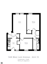  Floor Plan 1 Bedroom | 1 Bath (B6)