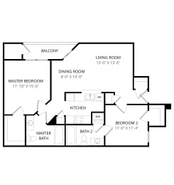 Quail Landing | B2 Floor Plan 2 Bedroom 2 Bath