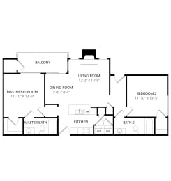 Quail Landing | B3 Floor Plan 2 Bedroom 2 Bath