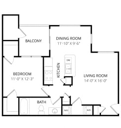 Quail Landing | A2 Floor Plan 1 Bedroom 1 Bath