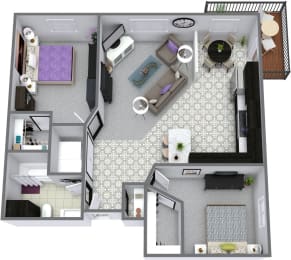  Floor Plan 2 Bed 1 Bath Corner