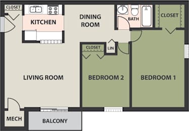  Floor Plan 2-Bedroom, 1-Bath