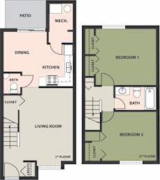  Floor Plan 2-Bedroom, 1 1/2-Bath