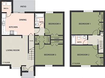  Floor Plan 4-Bedroom, 2-Bath