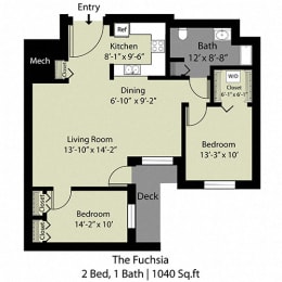  Floor Plan The Fuchsia - 2 Bed/1 Bath