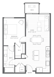One Bedroom One Bathroom Floor Planat Harbor Heights 55+ Community, Olympia, Washington