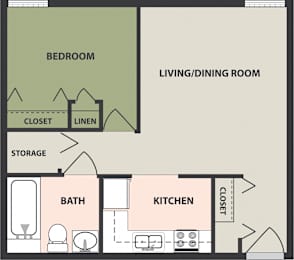  Floor Plan 1-Bedroom, 1-Bath