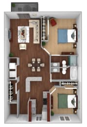  Floor Plan 2 Bed / 2 Bath + Garage