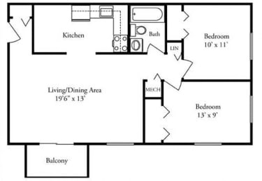  Floor Plan 2 Bedroom- Azeeze Bates