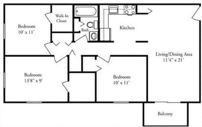  Floor Plan 3 Bedroom - Balcony or Patio- Azeeze Bates