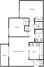  Floor Plan 2 Bedroom - Balcony or Patio- Pentacle