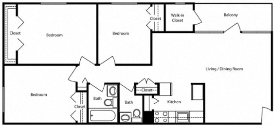  Floor Plan 3 bedroom 1.5 bath- Pentacle